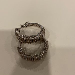 Silver/Small Diamond Hoop earrings with clasps. Worn once!